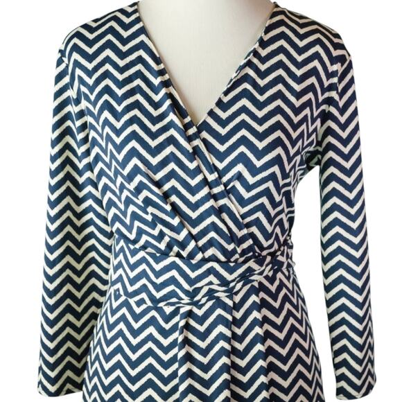 Talbots Blue And  White Chevron Wrap Bodice Dress Size Medium - Picture 4 of 7